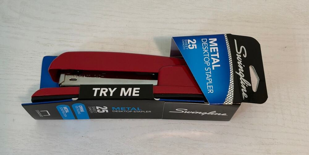 Red Swingline 747 Desktop Stapler as seen in Office Space